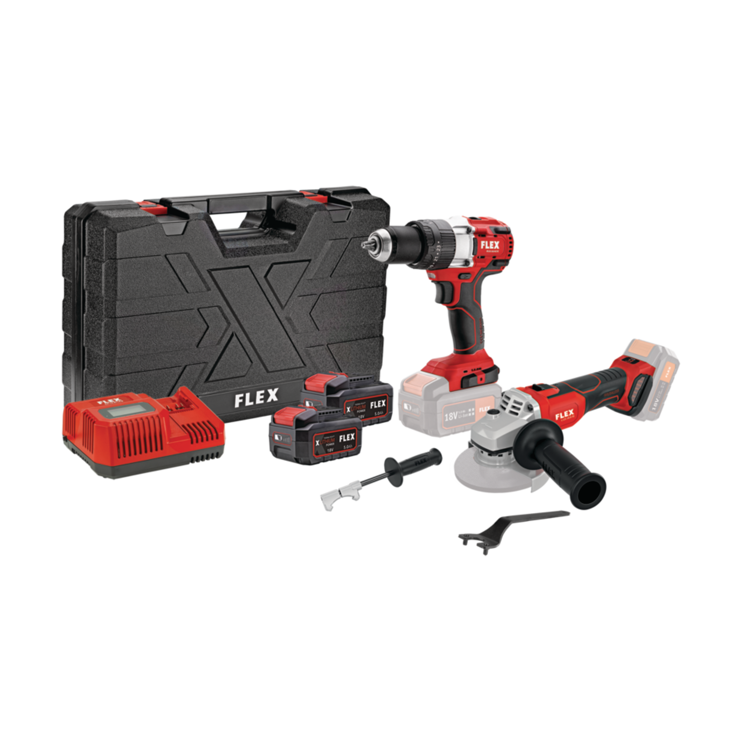 ΣΕΤ - ΚΡΟΥΣΤΙΚΟ ΔΡΑΠΑΝΟΚΑΤΣΑΒΙΔΟ & ΓΩΝΙΑΚΟΣ ΤΡΟΧΟΣ ΜΕ 2x5,0 ΜΠΑΤΑΡΙΕΣ PD 2G 18.0-EC FS55 & L 125 18.0-EC C